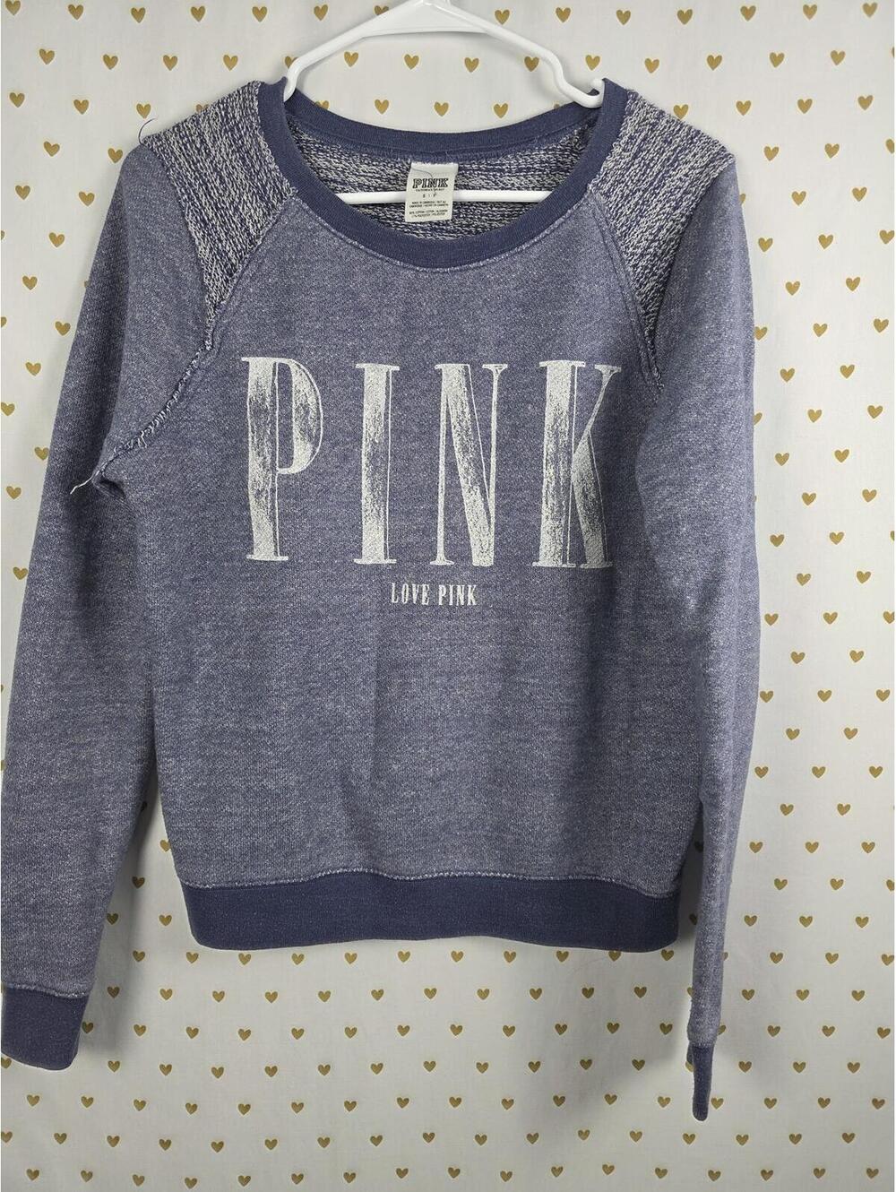 Victorias Secret Pink Vintage Logo Crew Sweater Shirt SMALL Blue